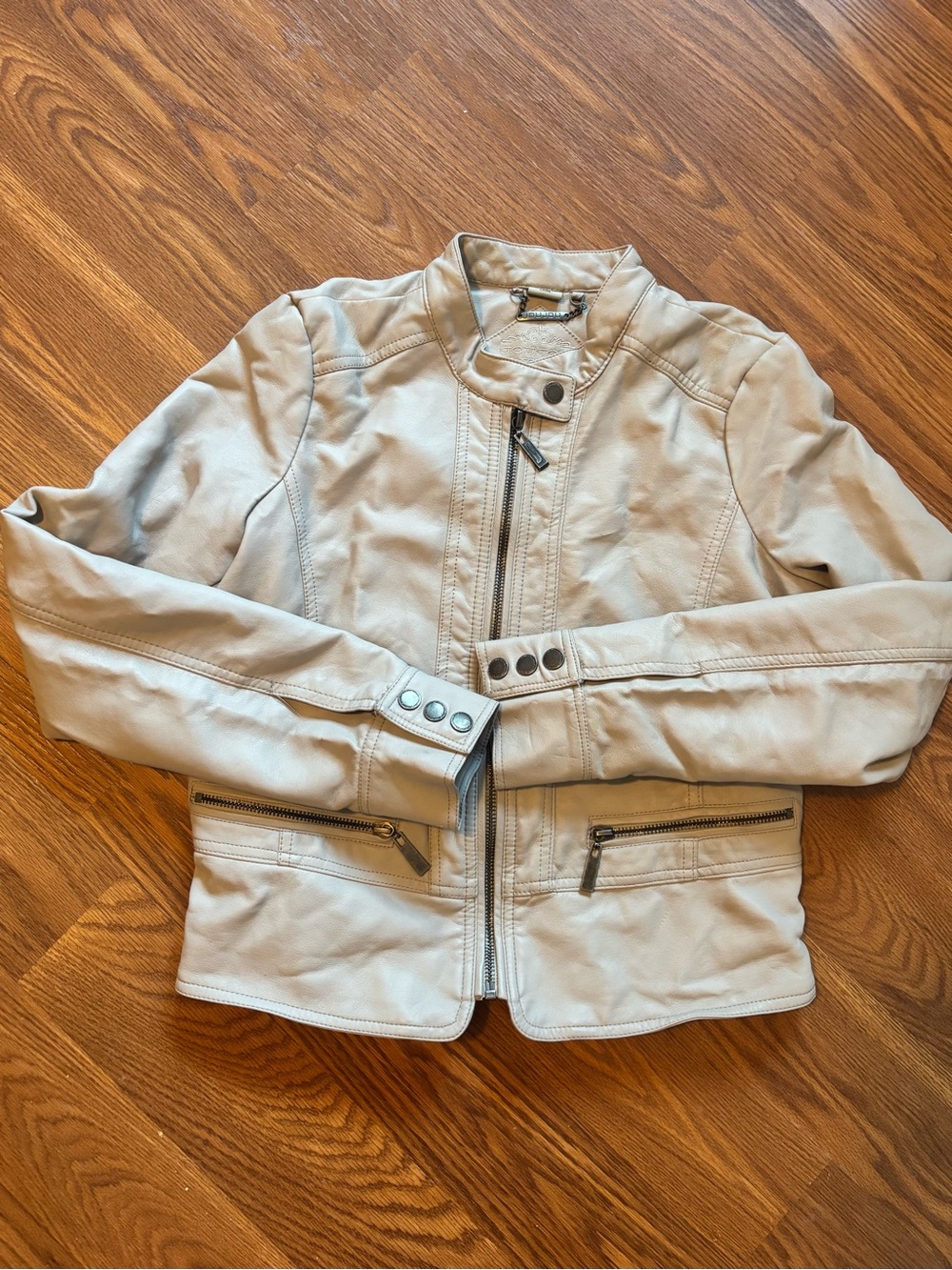 Girls XL JOUJOU Light Beige Faux Leather Moto Jacket
